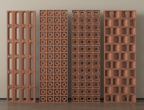 现代镂空水泥砖隔断su模型