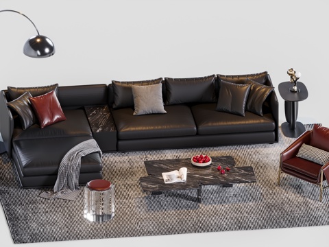  现代暗黑组合沙发3d模型 