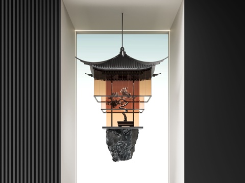 新中式雕塑装置 吊饰su模型