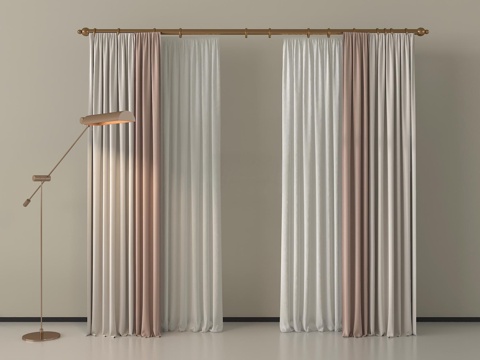 现代窗帘纱帘 布帘褶帘su模型