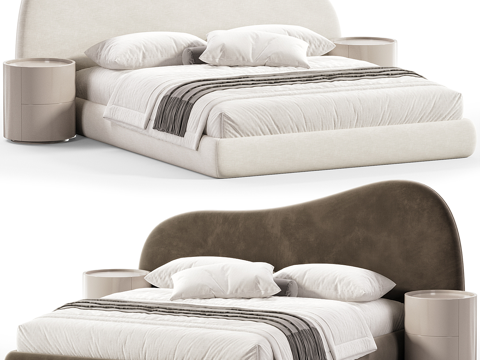  现代奶油风布艺双人床3d模型 