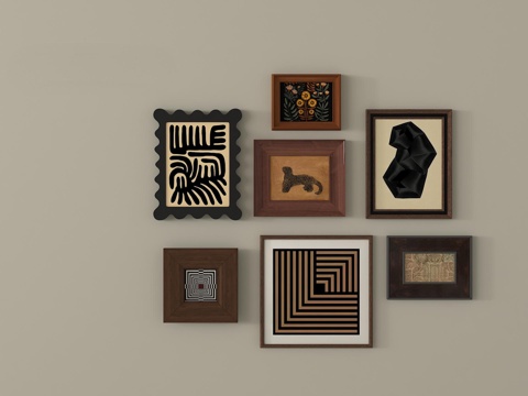 法式中古装饰画 挂画组合su模型