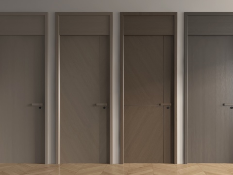 现代极简单开门 卧室门 实木门 平开门 通顶门su模型