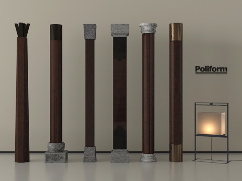 新中式柱子 圆木柱子su模型