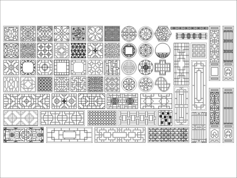 中式镂空门窗花汇总cad施工图
