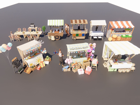 商业摊位 网红摊位 地摊su模型