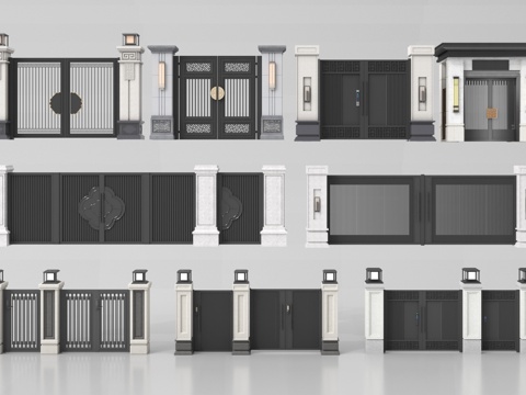 现代庭院门 铁艺大门 花园门 别墅大门su模型