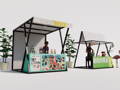 现代市集摊位 网红摊位 市集摊su模型