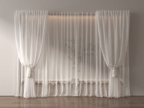 现代窗帘 纱帘 褶帘su模型