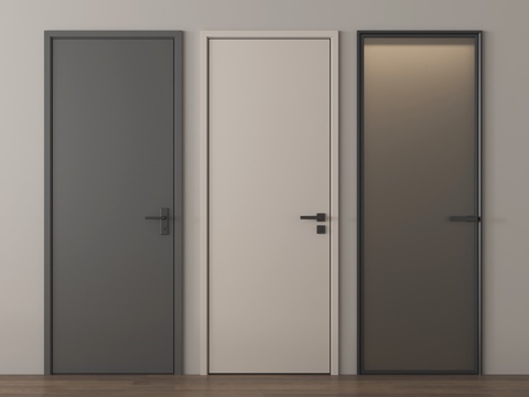 现代单开门 卧室门 木门 灰油砂玻璃门 卫生间门su模型