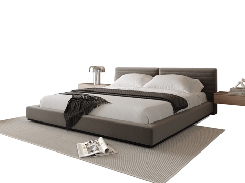 现代双人床 床头柜su模型