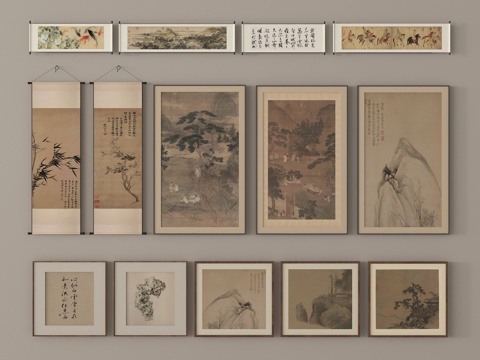  新中式挂画 装饰画 字画 挂画组合3d模型 