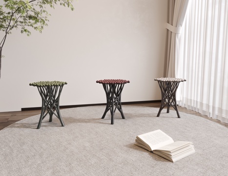 侘寂凳子 木凳 矮凳su模型