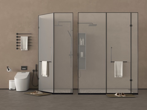 现代淋浴房 花洒 淋浴间 马桶 卫浴小件su模型su模型