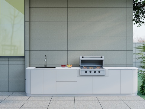 现代户外水吧台 操作台 烤箱su模型