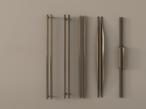 现代金属长拉手 把手 金属门把手su模型