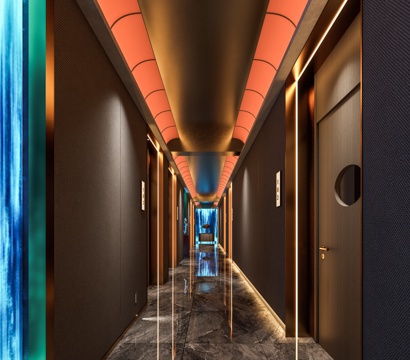 足浴会所过道 SPA会所过道 拱形吊顶 玄关装饰雕塑 商业空su模型