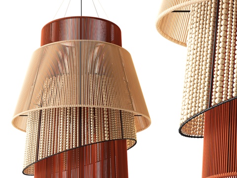  新中式侘寂 EDL HELEN 藤编装饰吊灯3d模型 