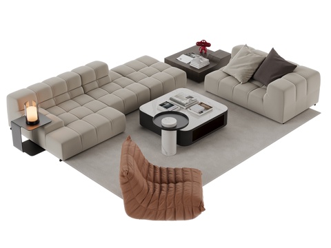 现代沙发茶几组合su模型