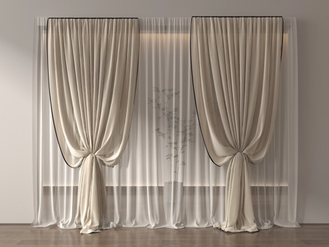 法式窗帘 布艺窗帘 褶帘 纱帘su模型