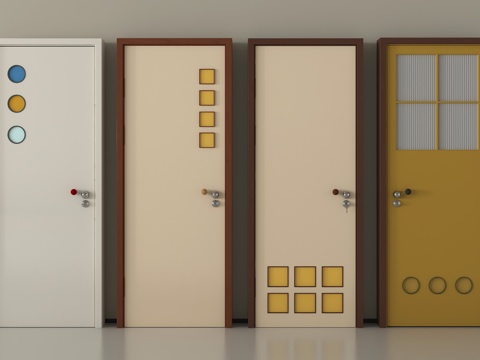 中古风洞洞门 卧室门 原木单开门 孟菲斯门su模型