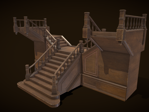 欧式家具 复古楼梯 欧式楼梯 木梯su模型