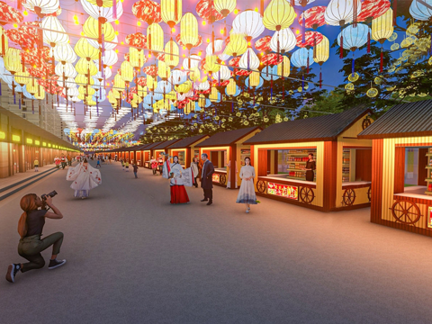 现代夜市 商业小吃街su模型