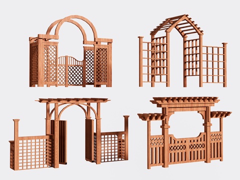 花园防腐拱门 户外庭院防腐木栅栏门 半腰门 篱笆门 院子围栏su模型su模型