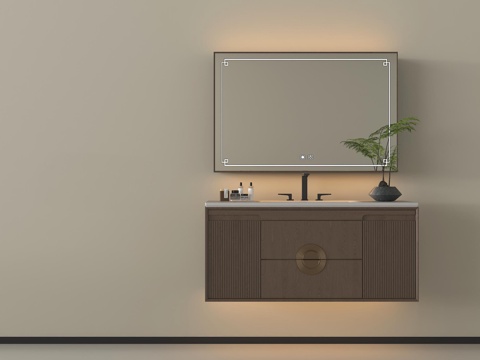 新中式浴室柜 镜柜 卫浴用品su模型