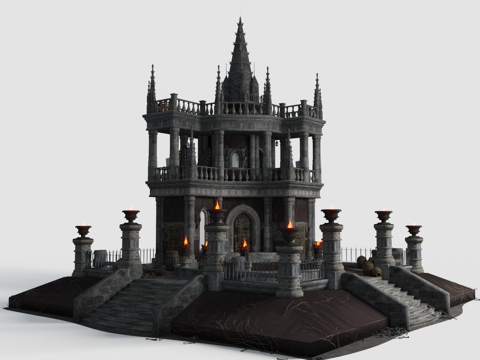  万圣节场景 万圣节城堡 教堂 鬼屋3d模型 