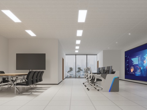  现代监控室指挥中心3d模型 