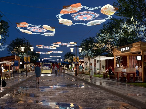 商业摊位 网红摊位 地摊 现代夜市集市 夜市餐车 商业街su模型