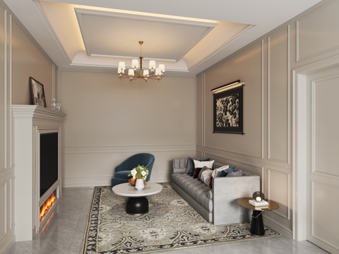  美式客厅3d模型 