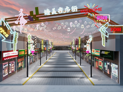 商业摊位 网红摊位 地摊 商业街su模型