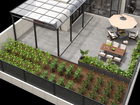  现代庭院洗衣区 现代花园休闲桌椅 花园庭院菜地 花园庭院遮阳3d模型 