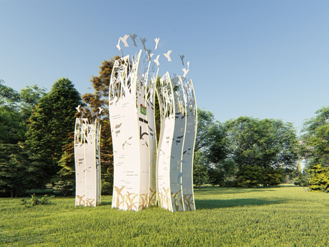 现代浪潮主题雕塑小品 海浪主题su模型