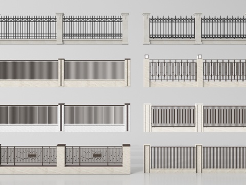 现代围栏 铁艺围栏护栏 围墙景墙 栏杆 防护栏su模型