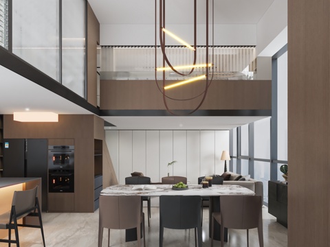  现代LOFT单身公寓客厅卫生间卧室3d模型 