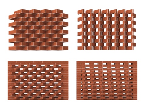 现代红砖隔断 镂空红砖墙 镂空砖墙隔断 墙砖su模型