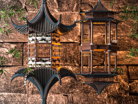 古建筑吊灯su模型