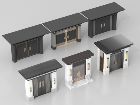 新中式大门 别墅庭院门 户外大门 庭院铁艺大门su模型