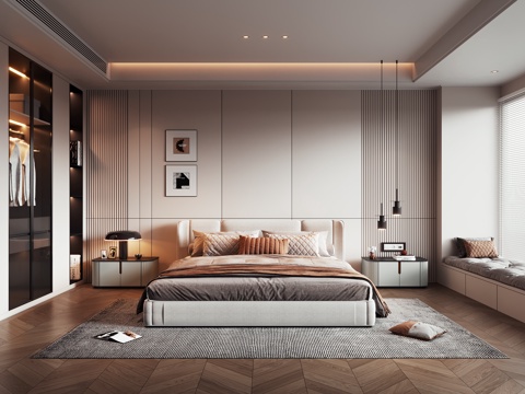 现代轻奢卧室su模型