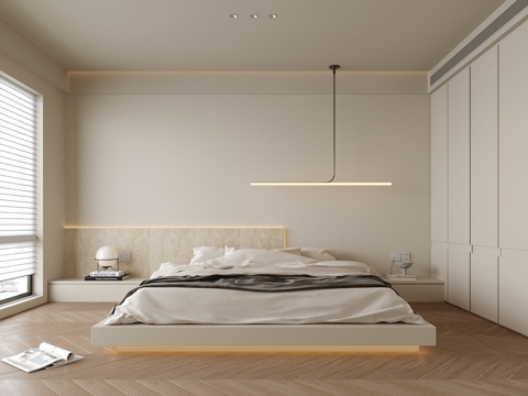 现代极简卧室 双人床su模型