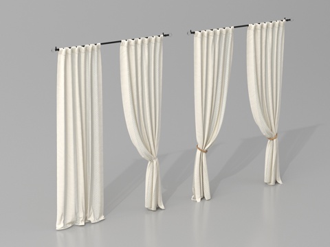 现代窗帘 布艺窗帘 罗马杆窗帘 窗帘杆su模型