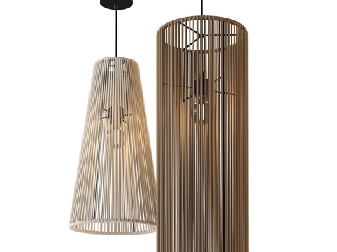  新中式侘寂 EDL Scandi 藤编装饰吊灯3d模型 