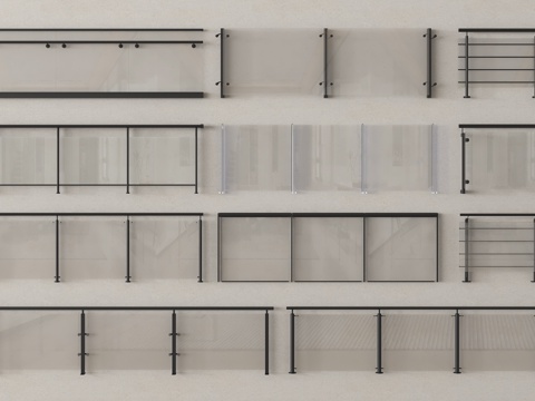 现代围栏护栏 玻璃栏杆 护栏 扶手 阳台护栏su模型