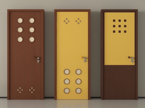 中古风洞洞门 卧室门 原木单开门 孟菲斯门su模型