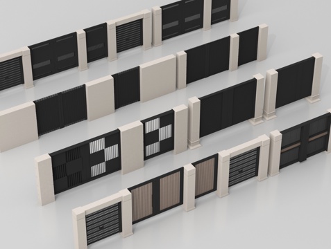 现代庭院门 别墅庭院门 入户大门 铁艺大门 景墙围墙su模型