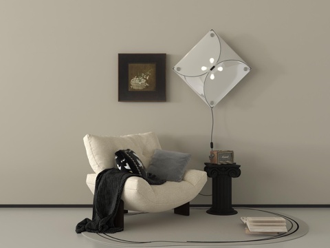 中古休闲椅 沙发边几组合 单人沙发 风筝灯壁灯su模型