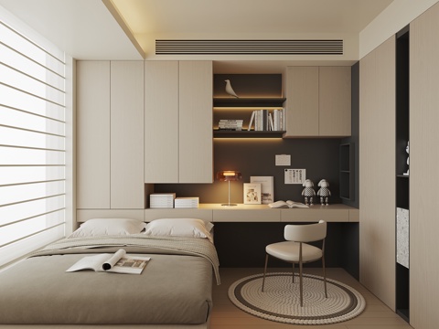 现代榻榻米卧室su模型